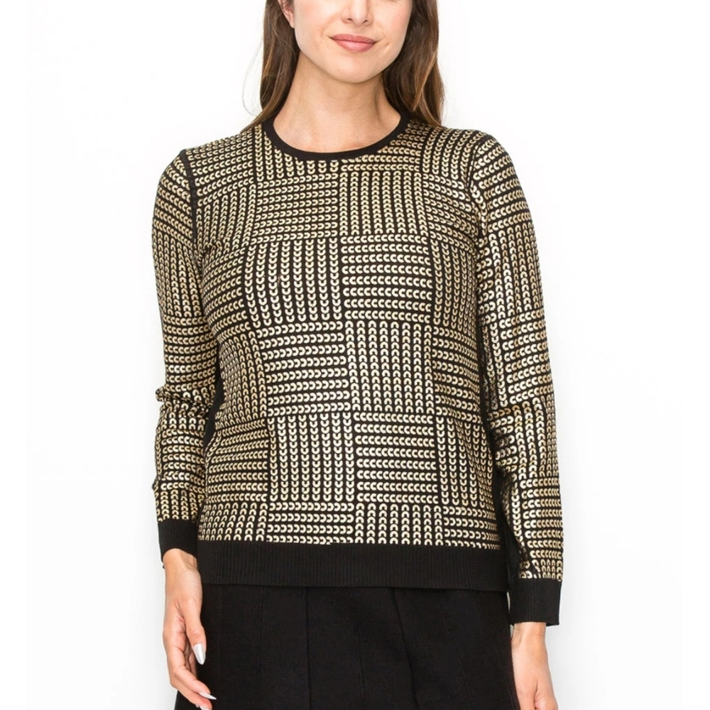 Chic Black and Gold Women's Crew Neck Sweater